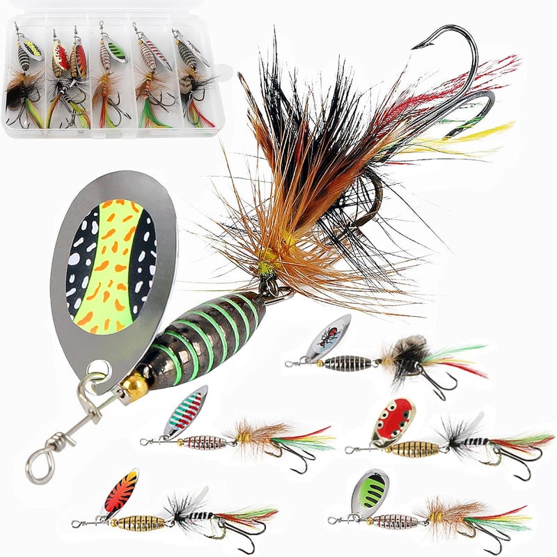 DAMIDEL 6pcs Fly Fishing Strikers kit,1/4oz 1/3oz Mixed, Simulation Colorful Belly and Wings Spinner Ever,Specialty Hand-Tied Rooster Bait for Trout, Bass, Steelhead Fly Fishing Dry Flies Tackle Box - Image 1